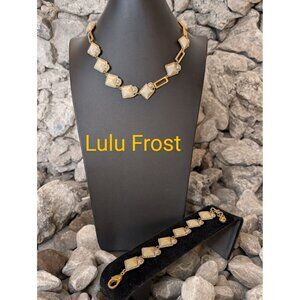 Lulu Frost Necklace & Bracelet W/ Cream Enamel Faux Pearl Accents & Rhinestones